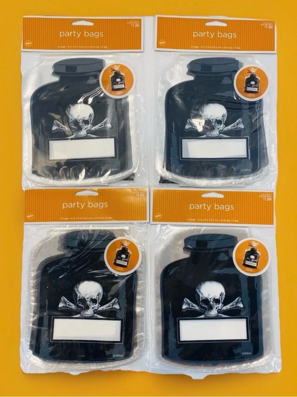 NEW 60 Wilton Halloween Potions Treat Bags Party Goody Skull Crossbones w/Ties